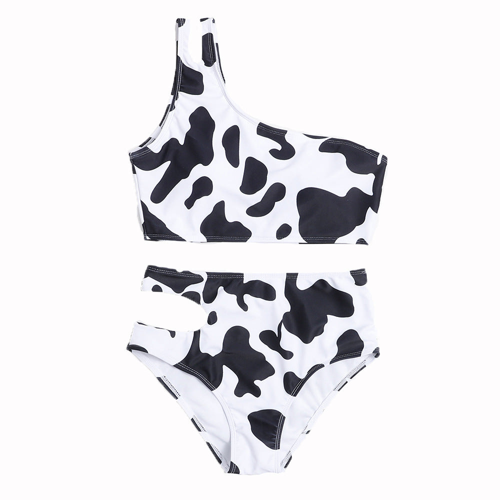 Wholesale Cow Pattern Leaf Print High Waist Bikini Tankini Swimsuit